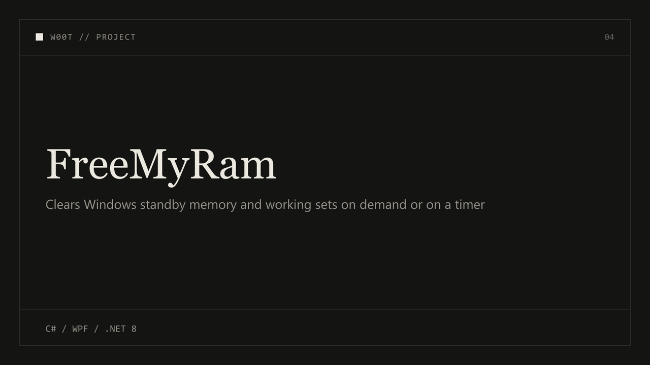 Clears Windows standby memory and working sets on demand or on a timer.